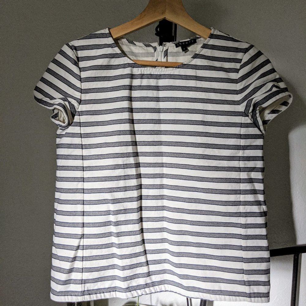Theory white grey stripe shirt